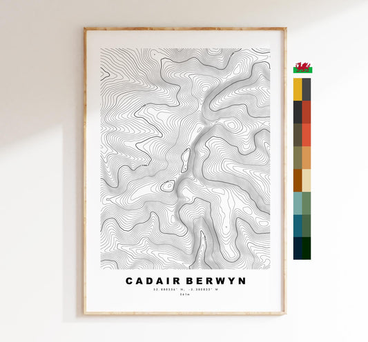 Cadair Berwyn Print - Contour Map - Snowdonia - Wales - Topographic Map - Print - Poster - Wall Art - Cader Berwyn - Craig Uchaf