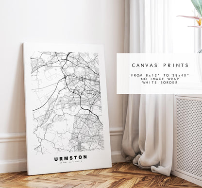 Urmston Map Print - Minimalist City Map Poster - Map Art - UK - Urmston Print - Urmston, Manchester - Different Colours Available