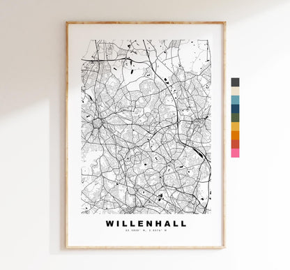 Willenhall Map Print - Minimalist City Map Poster - Map Art - UK - Willenhall Print - West Midlands - Different Colours Available