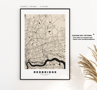 Redbridge Map Print - Minimalist City Map Poster - Map Art - UK - Redbridge Print - Redbridge, London - Different Colours Available