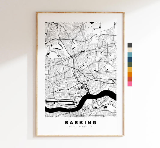 Barking Map Print - Minimalist City Map Poster - Map Art - UK - Barking Print - Barking, London - Different Colours Available