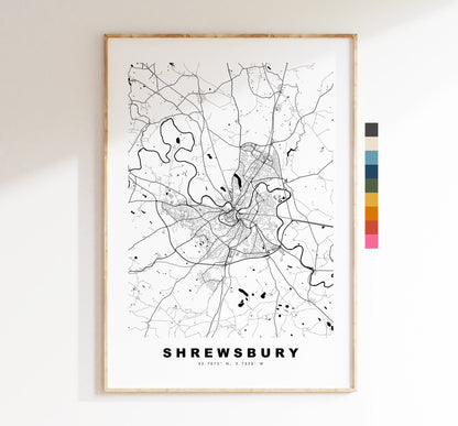 Shrewsbury Map Print - Minimalist City Map Poster - Map Art - UK - Shrewsbury Print - Shrewsbury Poster - Different Colours Available