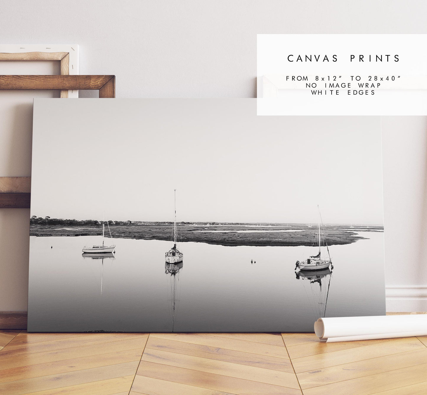 Boat Reflections Black and White Photography Print - Hampshire Photography Prints - Wall Art -  Frame and Canvas Options - Landscape  - UK