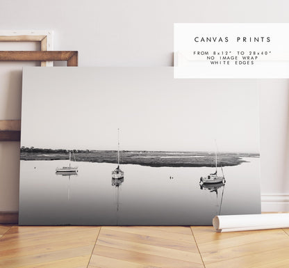Boat Reflections Black and White Photography Print - Hampshire Photography Prints - Wall Art -  Frame and Canvas Options - Landscape  - UK