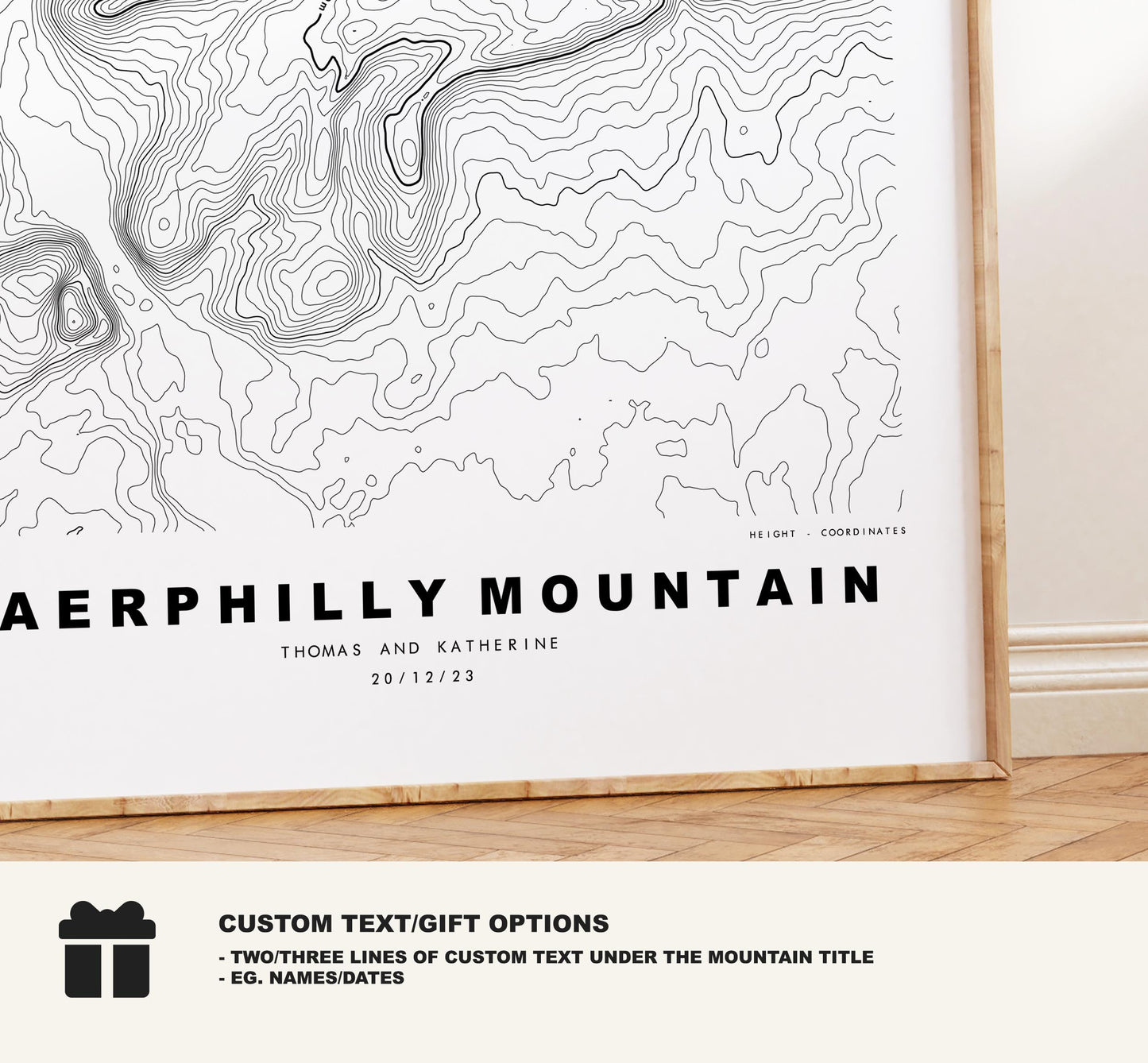 Caerphilly Mountain Print - Caerphilly Mountain Contour Map - Poster - Wales - Topographic Map - Print - Wall Art - Mynydd Caerffili