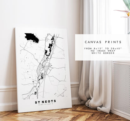 St Neots Map Print - Minimalist City Map Poster - Map Art - UK - St Neots Print - St Neots, Cambridgeshire - Different Colours Available