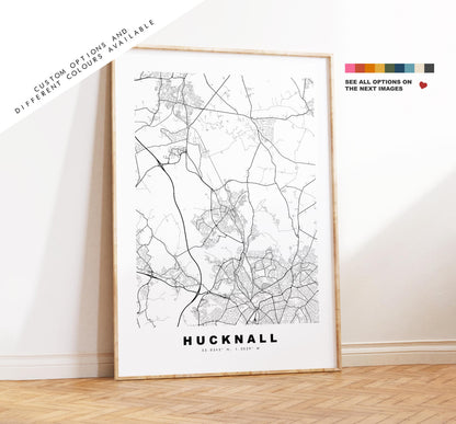 Hucknall Map Print - Minimalist City Map Poster - Map Art - UK - Hucknall Print - Hucknall, Nottinghamshire - Different Colours Available