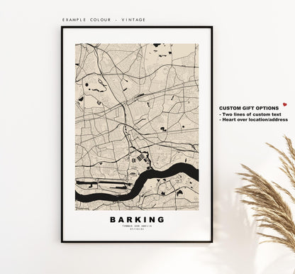 Barking Map Print - Minimalist City Map Poster - Map Art - UK - Barking Print - Barking, London - Different Colours Available