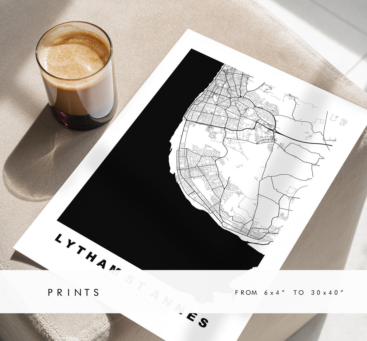 Lytham St Annes Map Print - Minimalist City Map Poster - Map Art - UK - Lytham St Annes Print - Lancashire - Different Colours Available