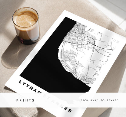 Lytham St Annes Map Print - Minimalist City Map Poster - Map Art - UK - Lytham St Annes Print - Lancashire - Different Colours Available