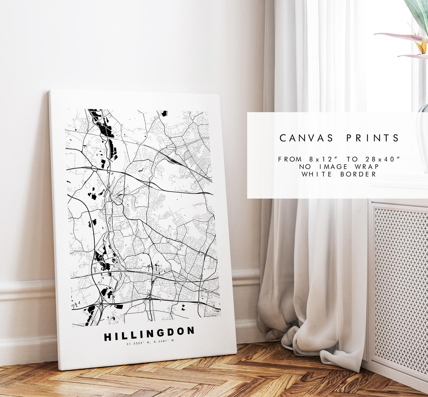 Hillingdon Map Print - Minimalist City Map Poster - Map Art - UK - Hillingdon Print - Hillingdon, London - Different Colours Available