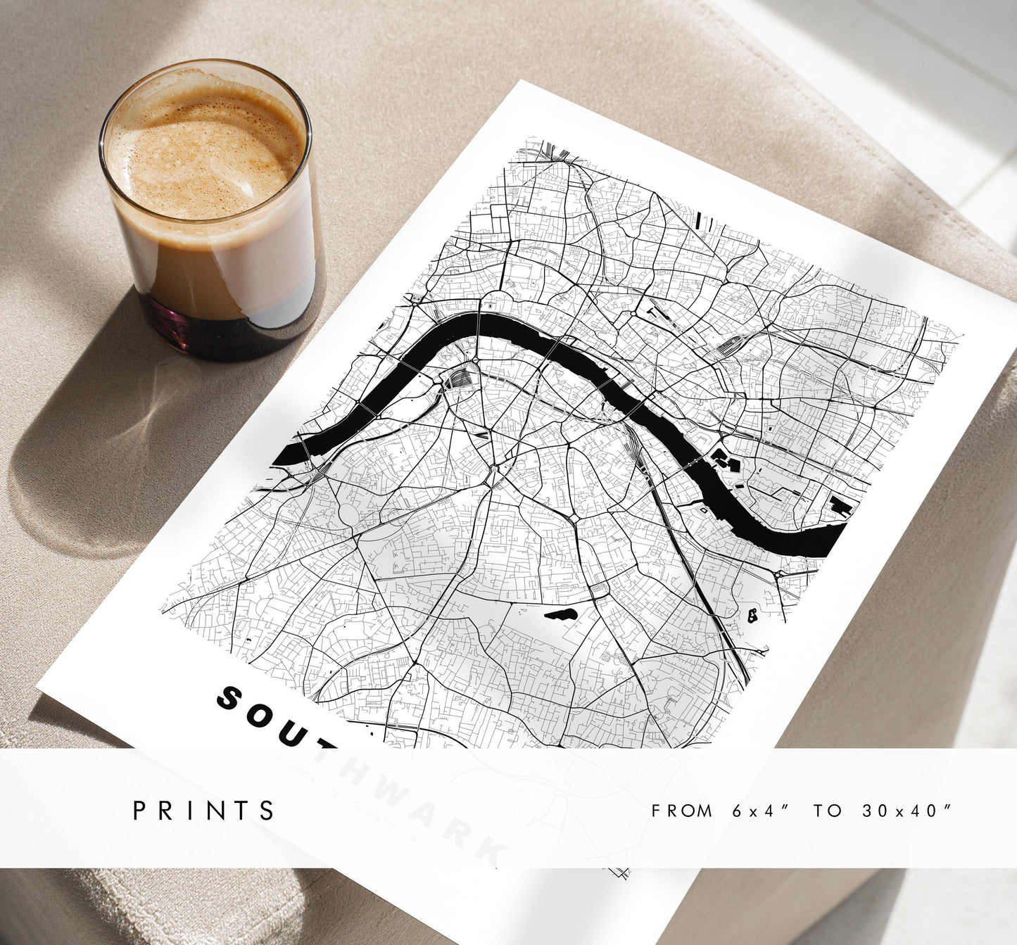 Southwark Map Print - Minimalist City Map Poster - Map Art - UK - Southwark Print - Southwark, London - Different Colours Available