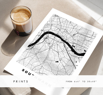 Southwark Map Print - Minimalist City Map Poster - Map Art - UK - Southwark Print - Southwark, London - Different Colours Available