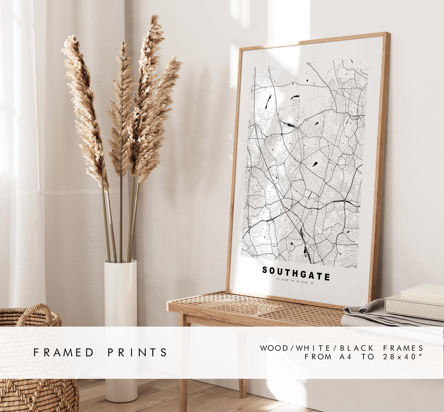 Southgate Map Print - Minimalist City Map Poster - Map Art - UK - Southgate Print - Southgate, London - Different Colours Available