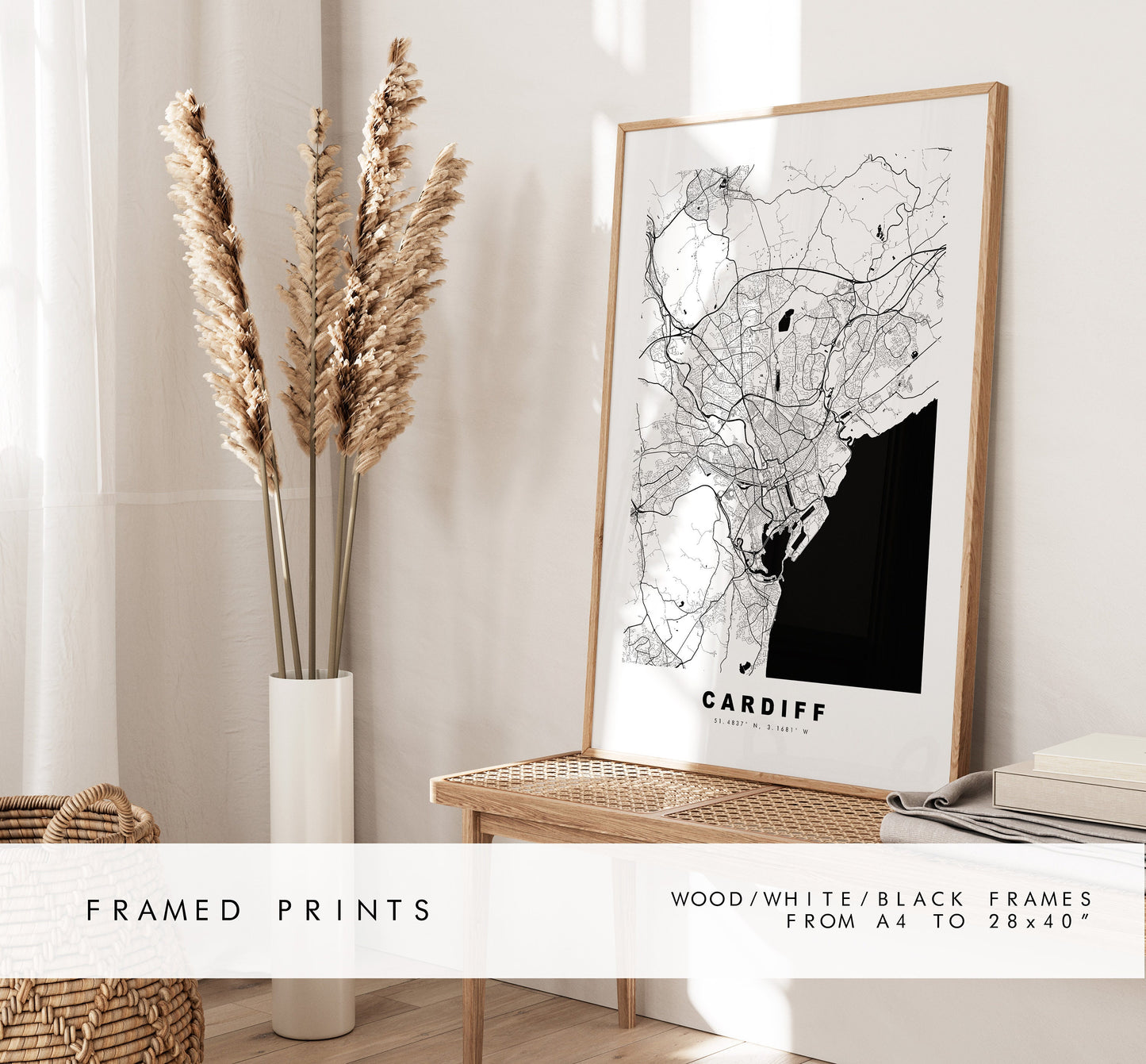 Cardiff Map Print - Minimalist City Map Poster - Map Art - Wales - UK - Cardiff Print - Cardiff Poster - Different Colours Available