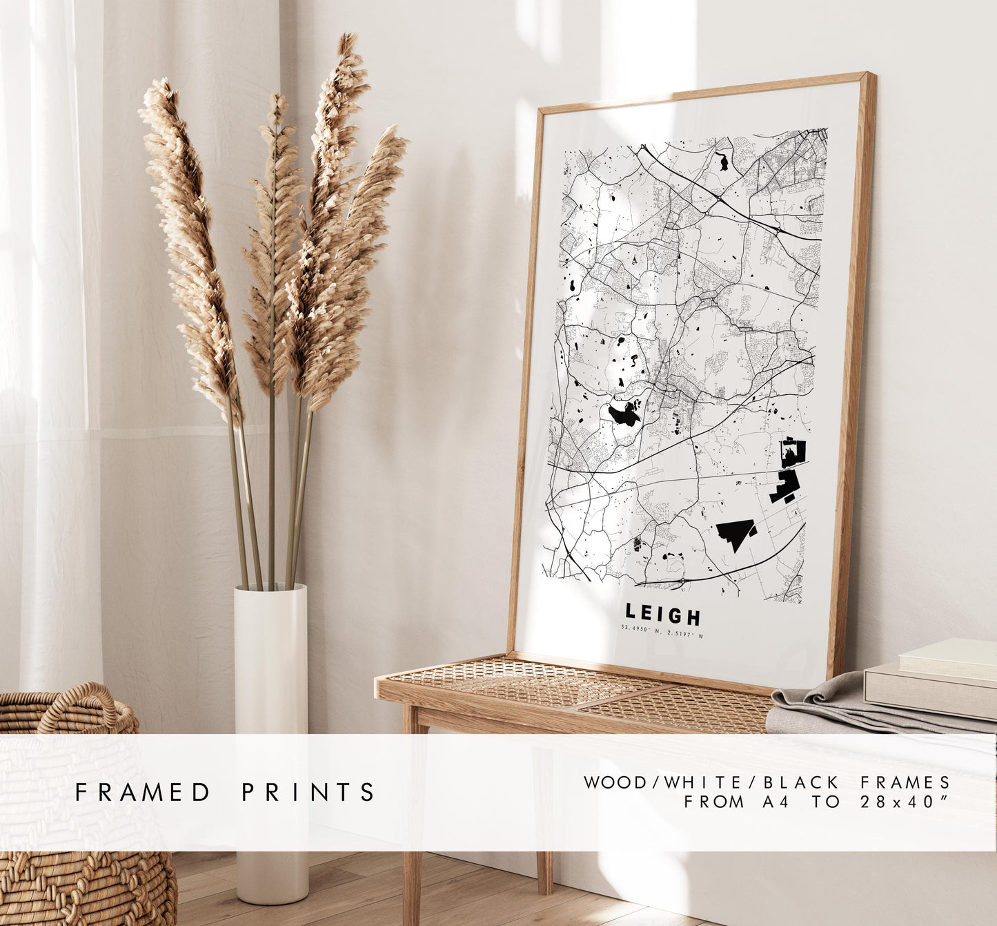 Leigh Map Print - Minimalist City Map Poster - Map Art - UK - Leigh Print - Leigh, Manchester - Different Colours Available