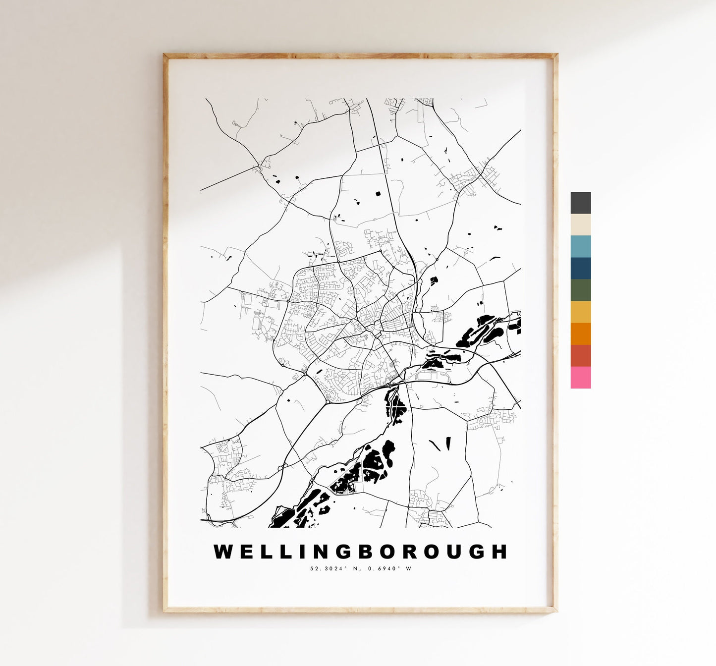 Wellingborough Map Print - Minimalist City Map Poster - Map Art - UK - Wellingborough Print - Wellingborough - Different Colours Available