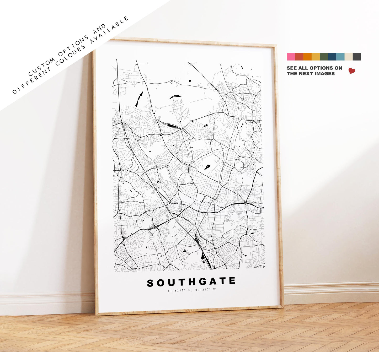 Southgate Map Print - Minimalist City Map Poster - Map Art - UK - Southgate Print - Southgate, London - Different Colours Available