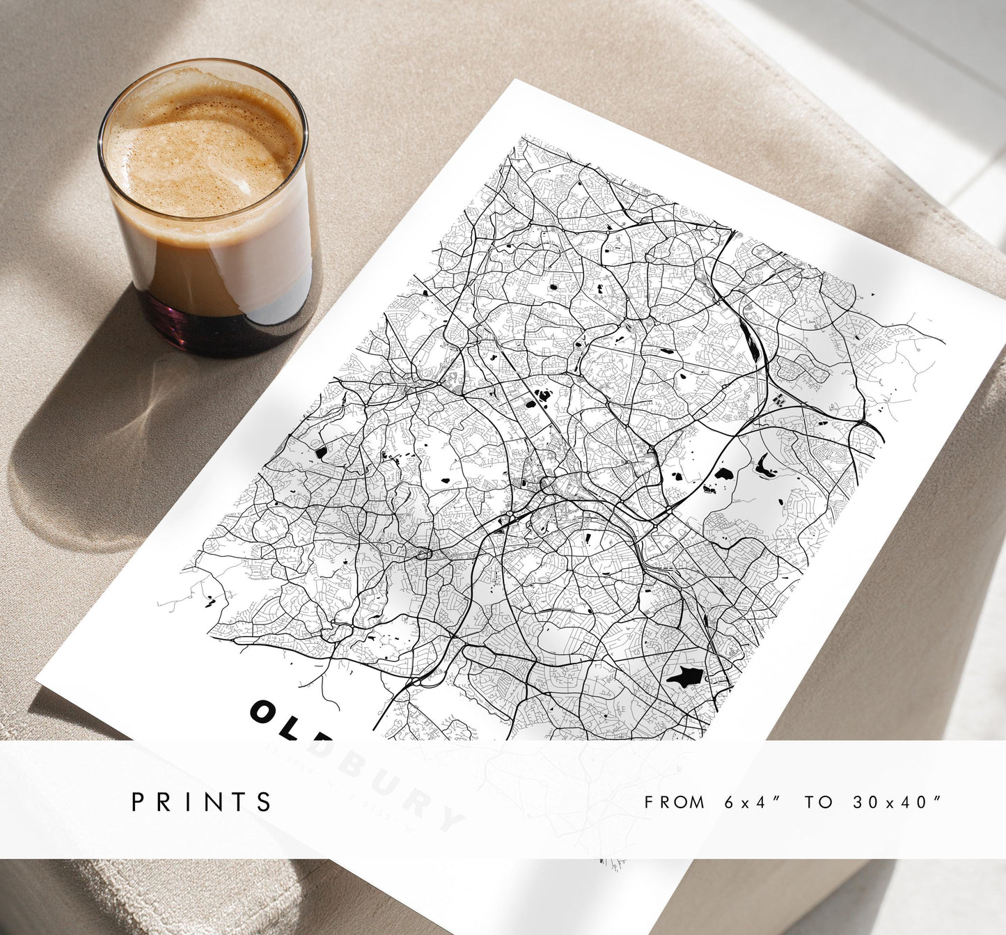 Oldbury Map Print - Minimalist City Map Poster - Map Art - UK - Oldbury Print - Oldbury, West Midlands - Different Colours Available