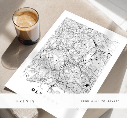 Oldbury Map Print - Minimalist City Map Poster - Map Art - UK - Oldbury Print - Oldbury, West Midlands - Different Colours Available