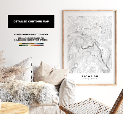 Picws Du Map Print - Contour Map - Picws Du Poster - Wales - Topographic Map - Print - Poster - Wall Art - Carmarthen Fans - Brecon Beacons