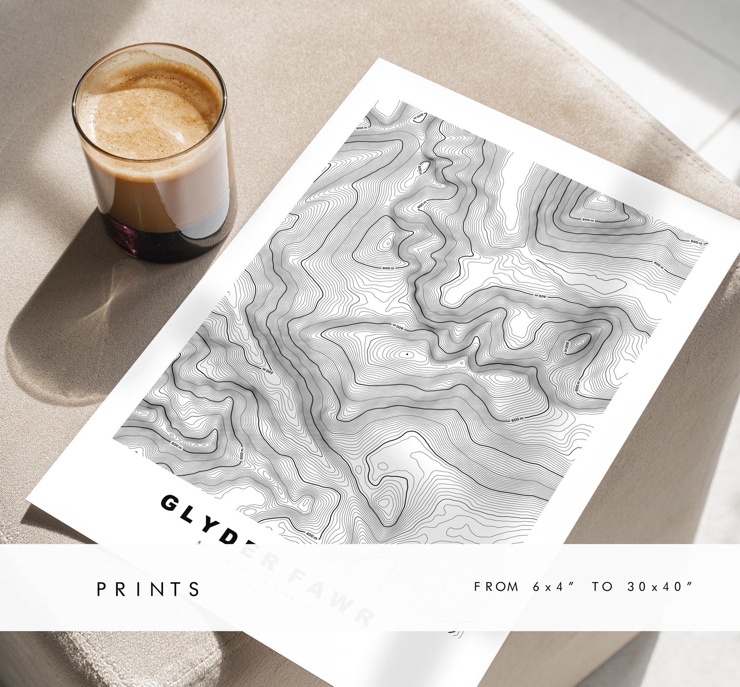 Glyder Fawr Print - Contour Map - Snowdonia - Wales - Topographic Map - Print - Poster - Wall Art - Glyder Fawr Poster - Relief Map