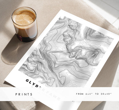 Glyder Fawr Print - Contour Map - Snowdonia - Wales - Topographic Map - Print - Poster - Wall Art - Glyder Fawr Poster - Relief Map