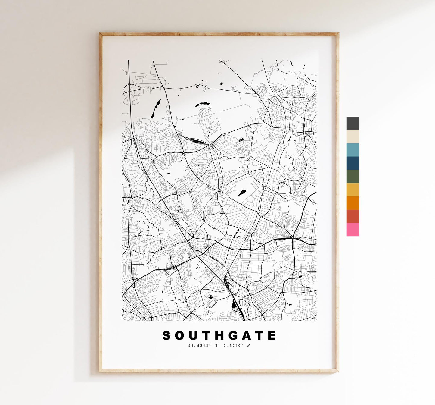 Southgate Map Print - Minimalist City Map Poster - Map Art - UK - Southgate Print - Southgate, London - Different Colours Available