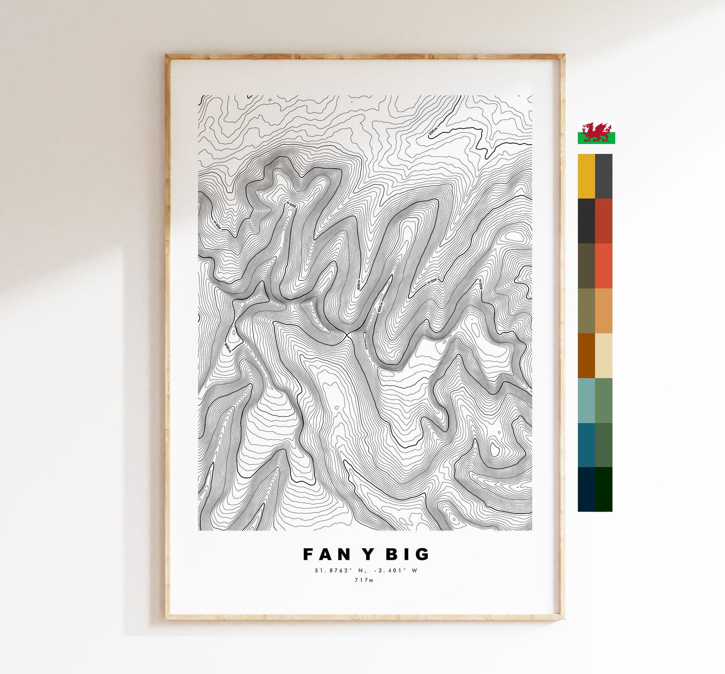 Fan y Big Map Print - Contour Map - Fan y Big Poster - Wales - Topographic Map - Print - Poster - Wall Art - Horseshoe Walk - Brecon Beacons