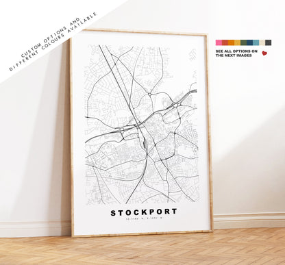 Stockport Map Print - Minimalist City Map Poster - Map Art - UK - Stockport Print - Stockport Poster - Different Colours Available