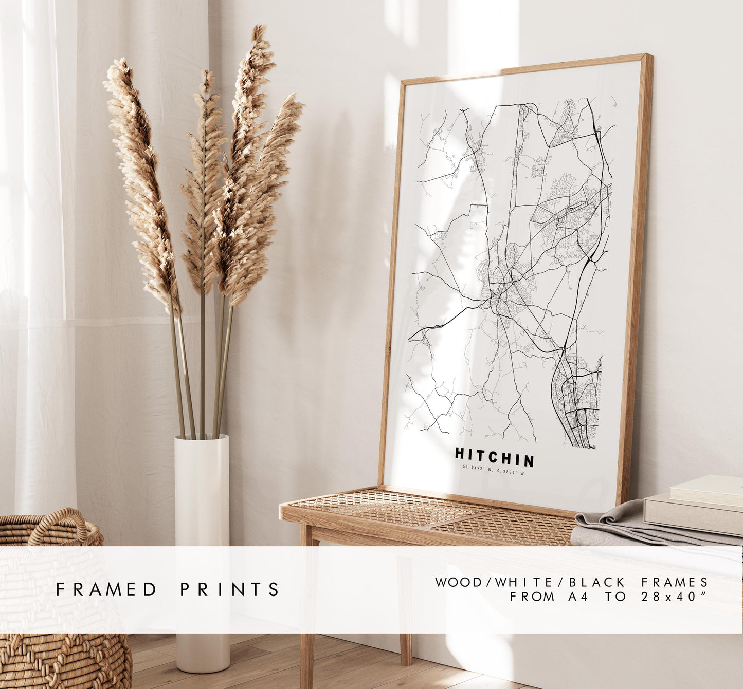 Hitchin Map Print - Minimalist City Map Poster - Map Art - UK - Hitchin Print - Hitchin, Hertfordshire - Different Colours Available