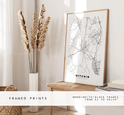 Hitchin Map Print - Minimalist City Map Poster - Map Art - UK - Hitchin Print - Hitchin, Hertfordshire - Different Colours Available