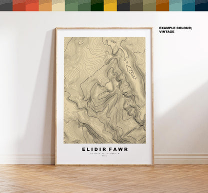 Elidir Fawr Print - Contour Map - Snowdonia - Wales - Topographic Map - Print - Poster - Wall Art - Elidir Fawr Poster - Glyderau Range