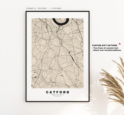 Catford Map Print - Minimalist City Map Poster - Map Art - UK - Catford Print - Catford, London - Different Colours Available