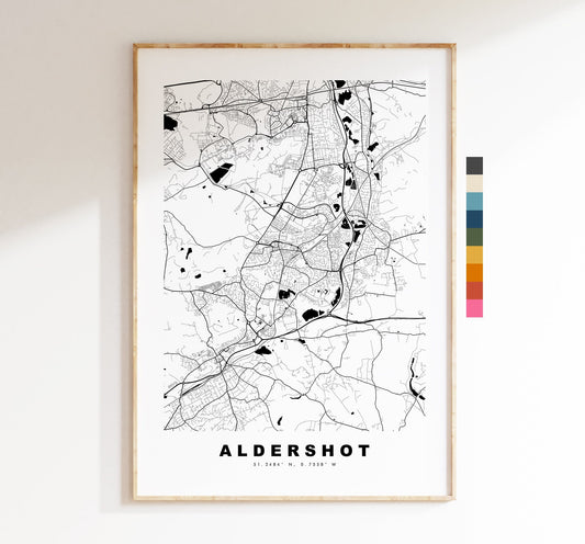 Aldershot Map Print - Minimalist City Map Poster - Map Art - UK - Aldershot Print - Aldershot Poster - Different Colours Available
