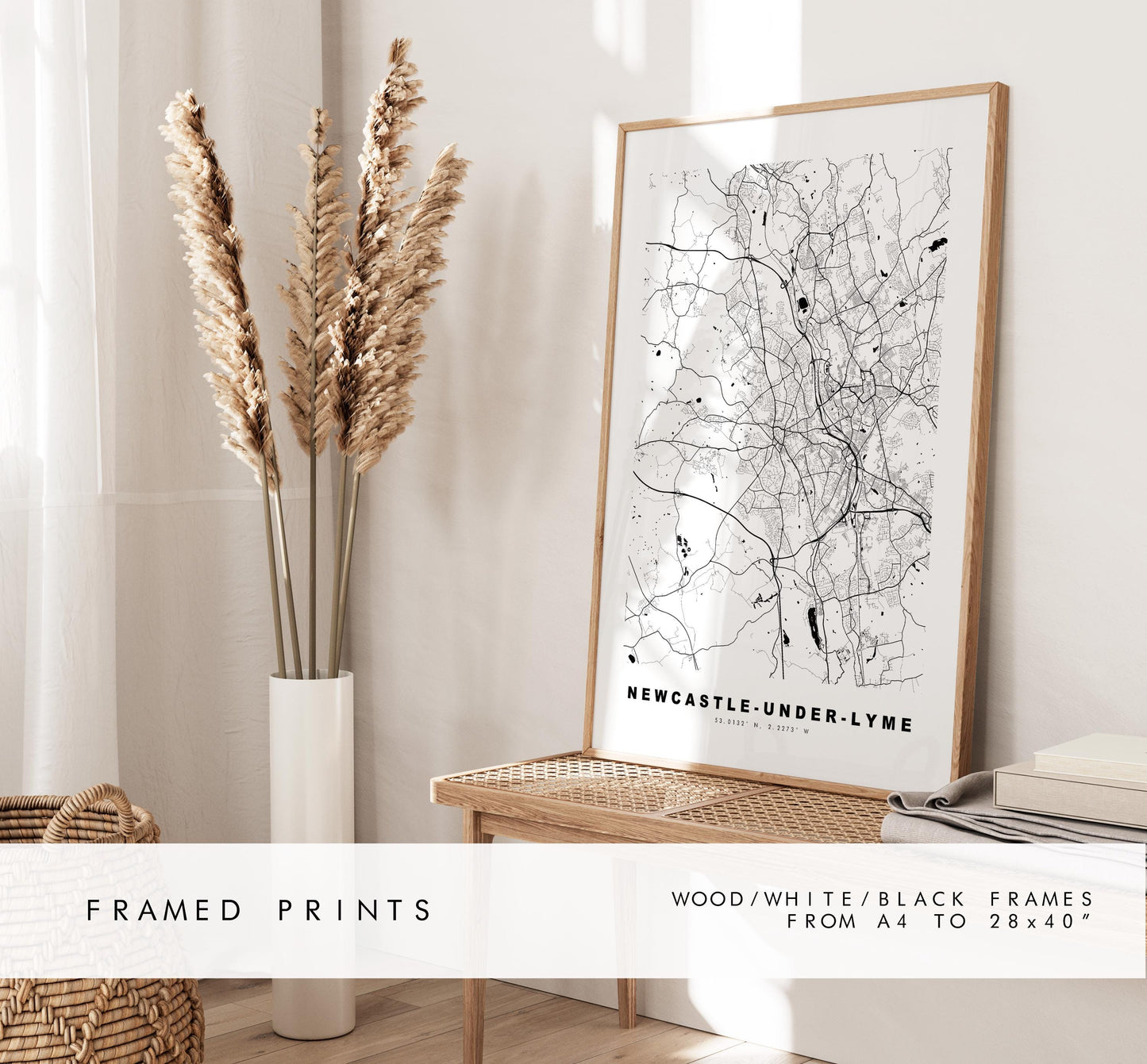 Newcastle-under-Lyme Map Print - Minimalist City Map Poster - Map Art - UK - Newcastle-under-Lyme Print - Different Colours Available