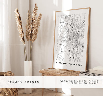 Newcastle-under-Lyme Map Print - Minimalist City Map Poster - Map Art - UK - Newcastle-under-Lyme Print - Different Colours Available