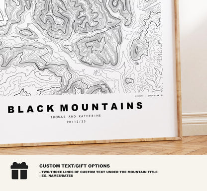 Black Mountains Map Print - Contour Map -  Black Mountains Map - Topographic Map - Monmouthshire - Powys - Wales - Y Mynydd Du