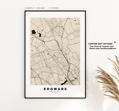 Edgware Map Print - Minimalist City Map Poster - Map Art - UK - Edgware Print - Edgware, London - Different Colours Available
