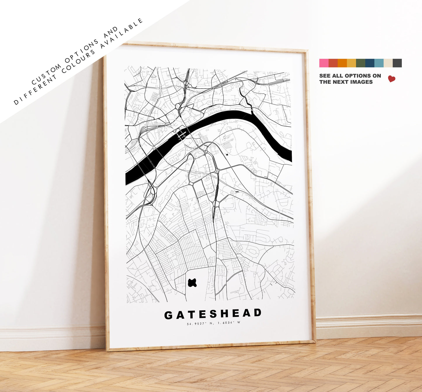 Gateshead Map Print - Minimalist City Map Poster - Map Wall Art - UK - Gateshead Print - Gateshead Poster - Different Colours Available
