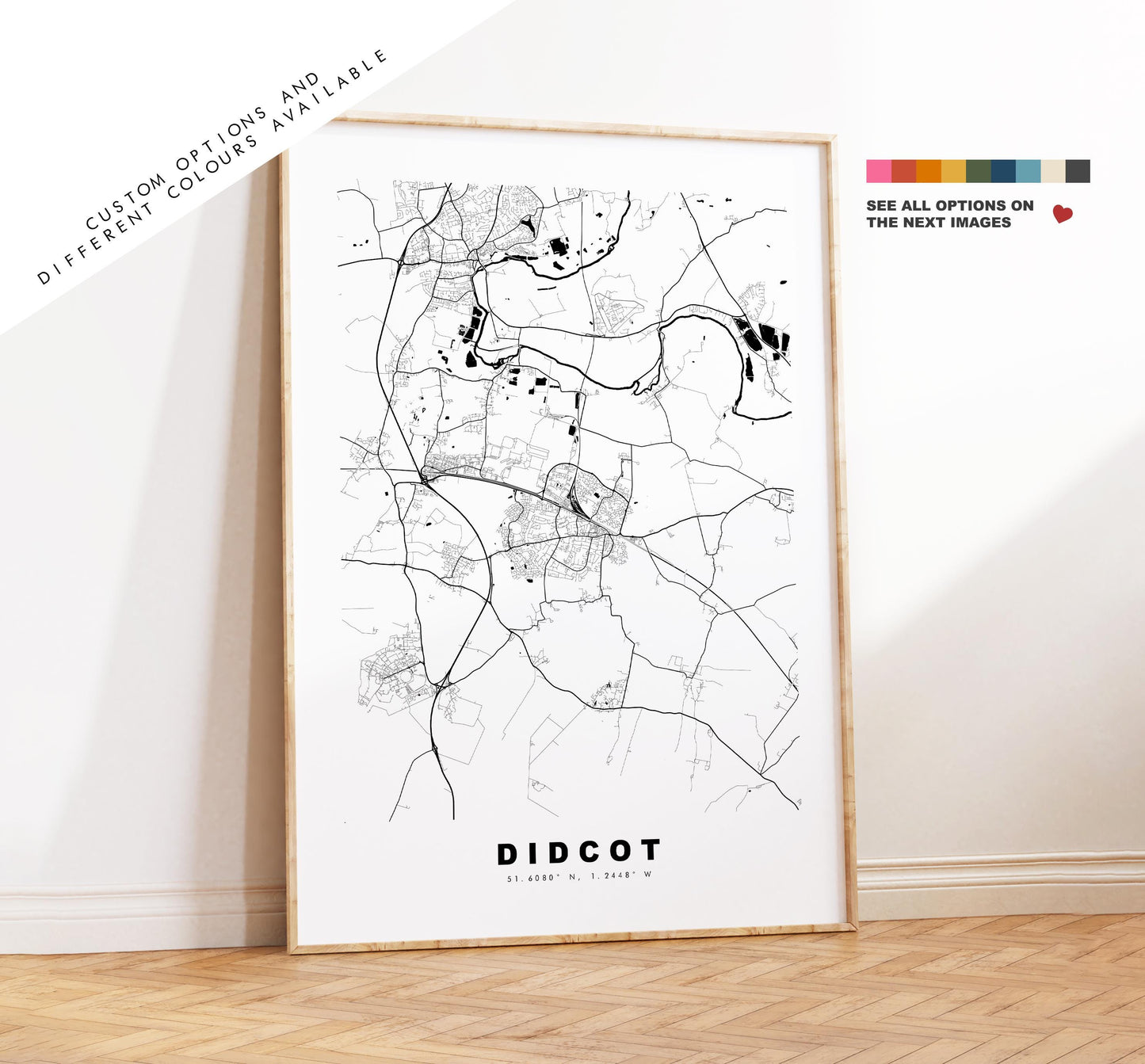 Didcot Map Print - Minimalist City Map Poster - Map Art - UK - Didcot Print - Didcot, Oxfordshire - Different Colours Available