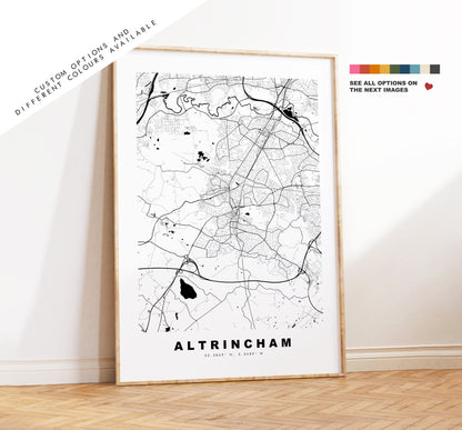 Altrincham Map Print - Minimalist City Map Poster - Map Art - UK - Altrincham Print - Altrincham Poster - Different Colours Available