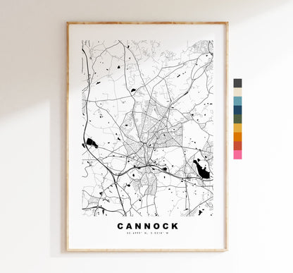 Cannock Map Print - Minimalist City Map Poster - Map Art - UK - Cannock Print - Cannock Poster - Different Colours Available