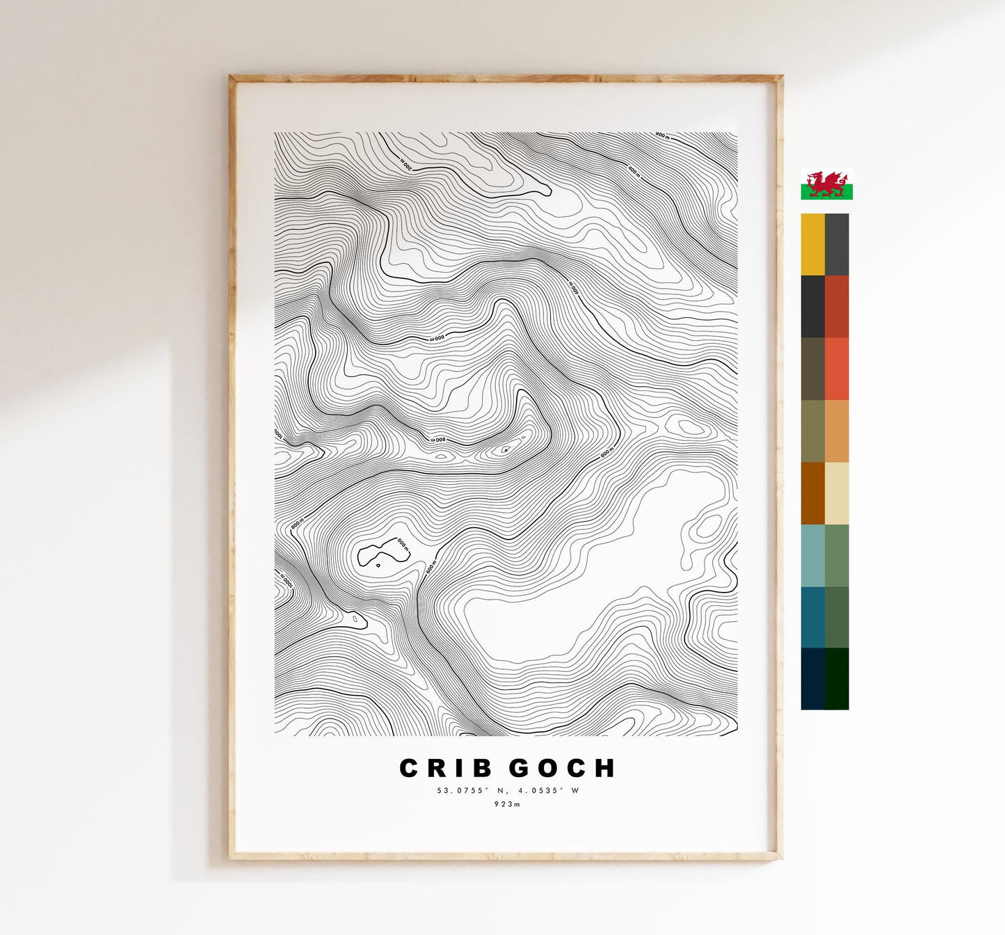 Crib Goch Print - Contour Map - Snowdonia - Wales - Topographic Map - Print - Poster - Wall Art - Crib Goch Poster - Relief Map - Topography