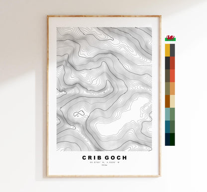 Crib Goch Print - Contour Map - Snowdonia - Wales - Topographic Map - Print - Poster - Wall Art - Crib Goch Poster - Relief Map - Topography
