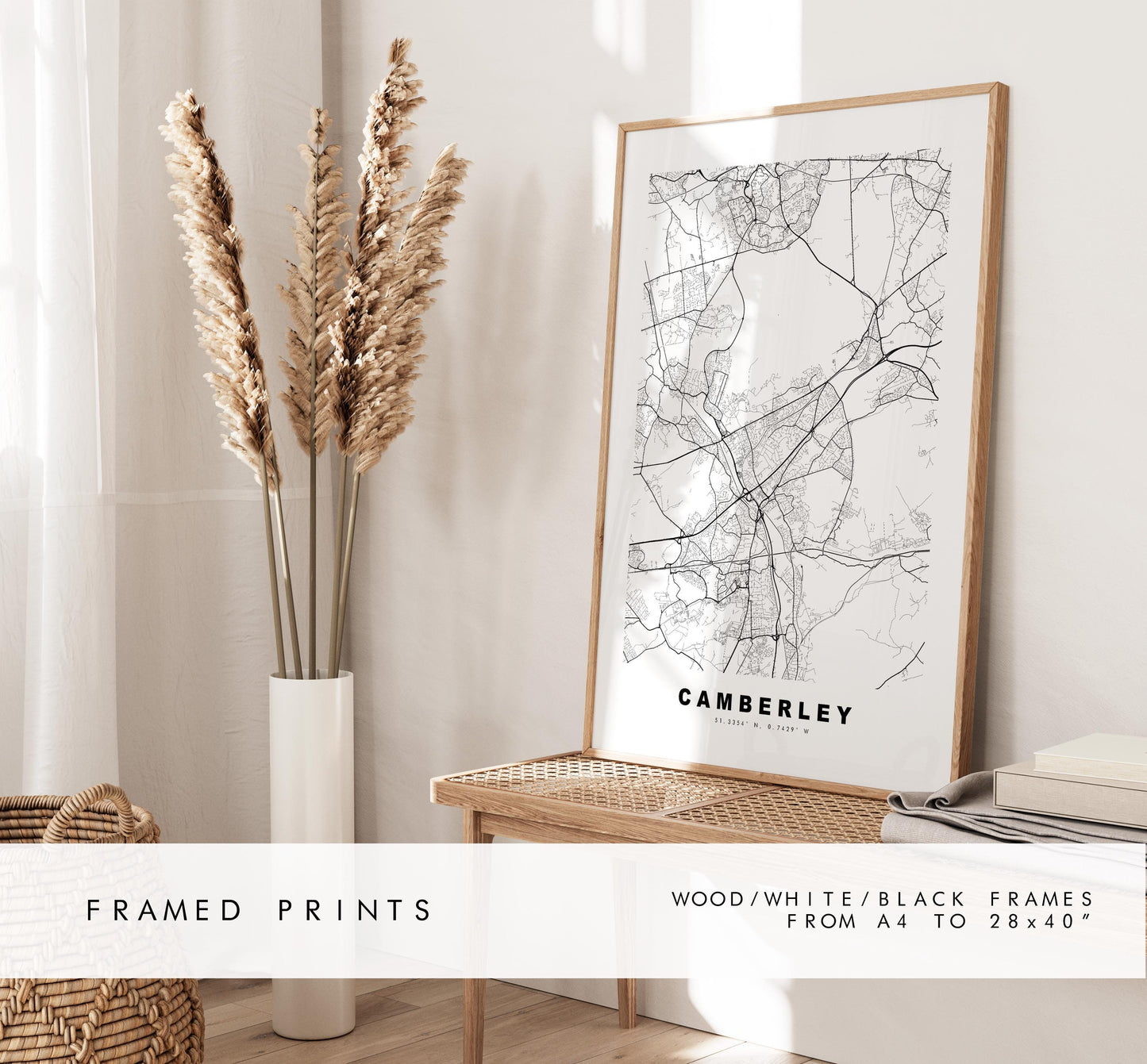 Camberley Map Print - Minimalist City Map Poster - Map Art - UK - Camberley Print - Camberley, Surrey - Different Colours Available