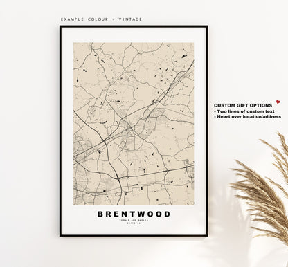 Brentwood Map Print - Minimalist City Map Poster - Map Art - UK - Brentwood Print - Brentwood Poster - Different Colours Available