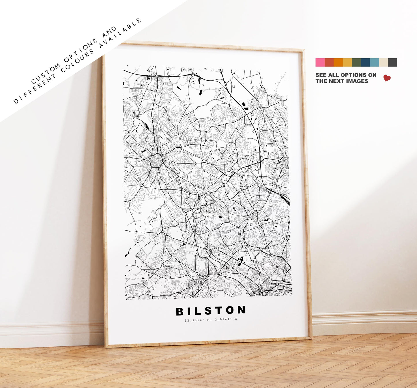 Bilston Map Print - Minimalist City Map Poster - Map Art - UK - Bilston Print - Bilston, West Midlands - Different Colours Available