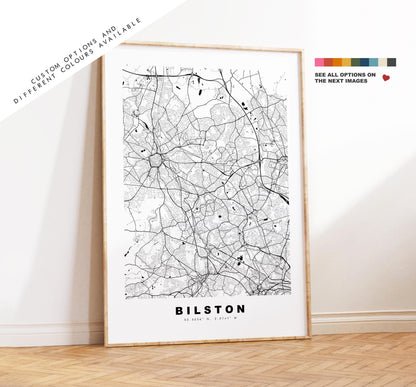 Bilston Map Print - Minimalist City Map Poster - Map Art - UK - Bilston Print - Bilston, West Midlands - Different Colours Available