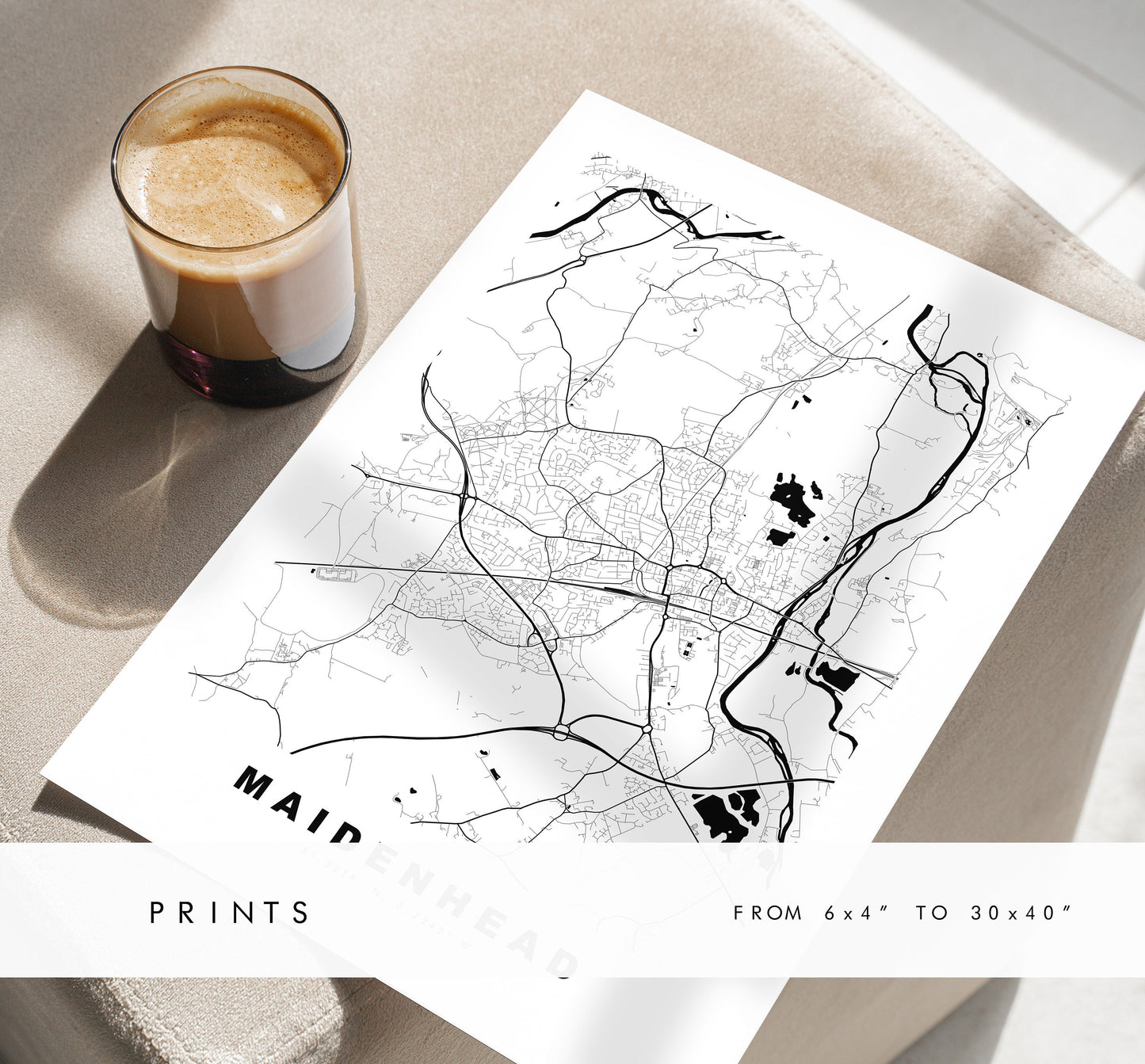 Maidenhead Map Print - Minimalist City Map Poster - Map Art - UK - Maidenhead Print - Maidenhead Poster - Different Colours Available